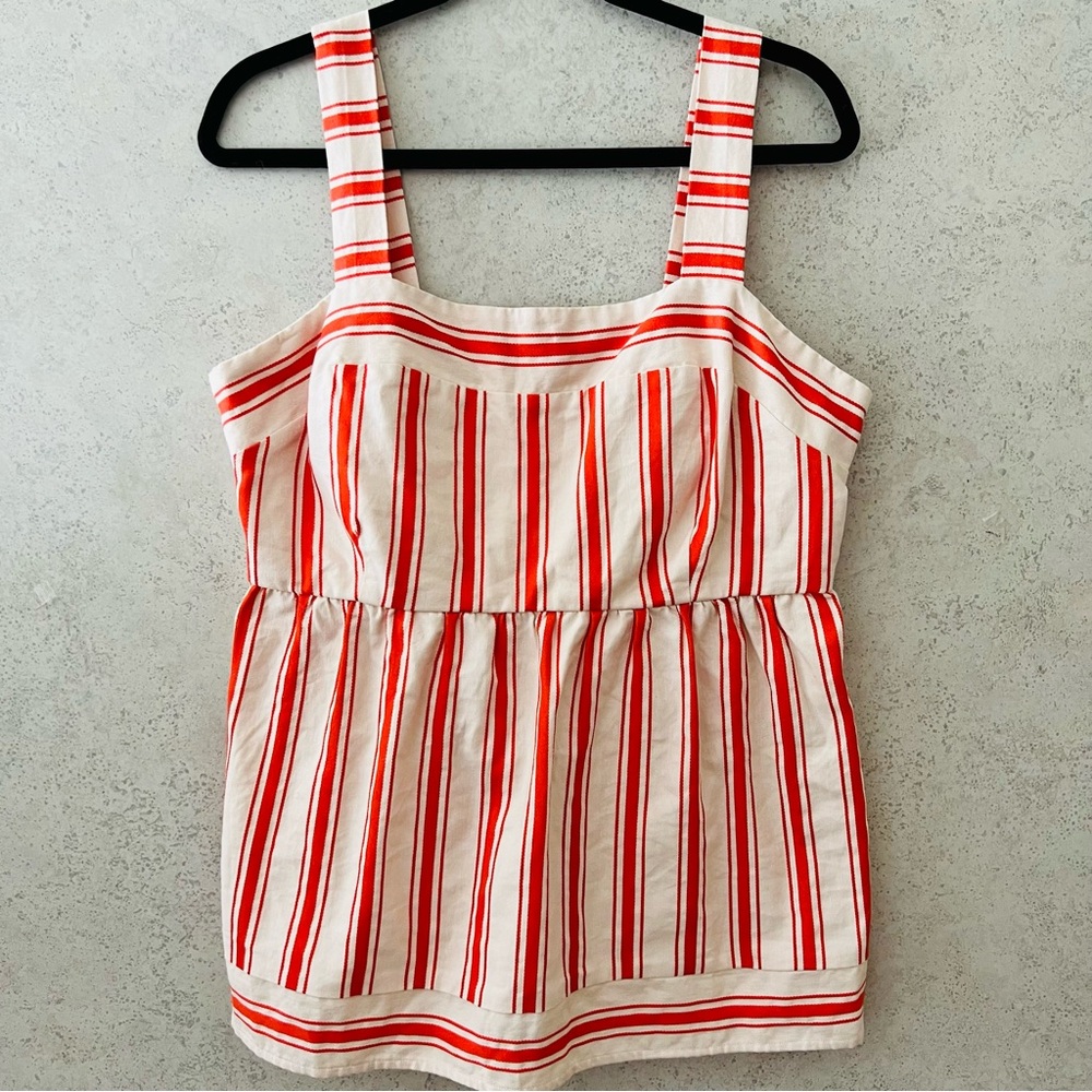 CABI WOMENS BOHO SUMMER SQUARE NECK BUTTONED  RED/WHITE STRIPED TANK Size Large